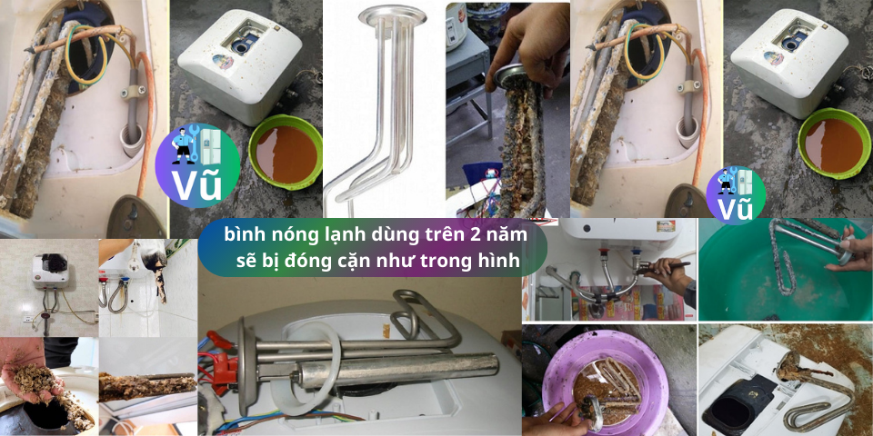 bình nóng lạnh dùng trên 02 năm bị đóng cặn sợi đốt